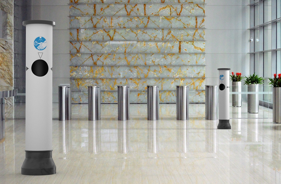 Desinfektionss-ule_Hintergrund_01_Folie_Basis Desinfektionssäule aus PE Weiß foliert